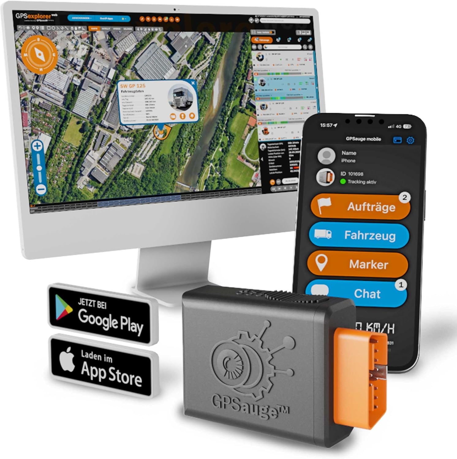 GPSauge OBD: GPS Telematik-Tracker inkl. 1 Jahr Lizenz, sofort einsatzbereit! Für Ortung + Objekterkennung + Telemetriedaten + elektronisches Fahrtenbuch mit Fahrer App + Fuhrparkmanagement Software