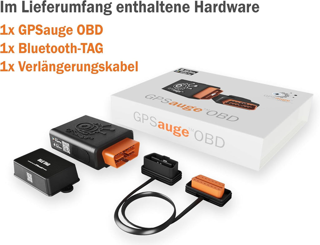 GPSauge OBD: GPS Telematik-Tracker inkl. 1 Jahr Lizenz, sofort einsatzbereit! Für Ortung + Objekterkennung + Telemetriedaten + elektronisches Fahrtenbuch mit Fahrer App + Fuhrparkmanagement Software