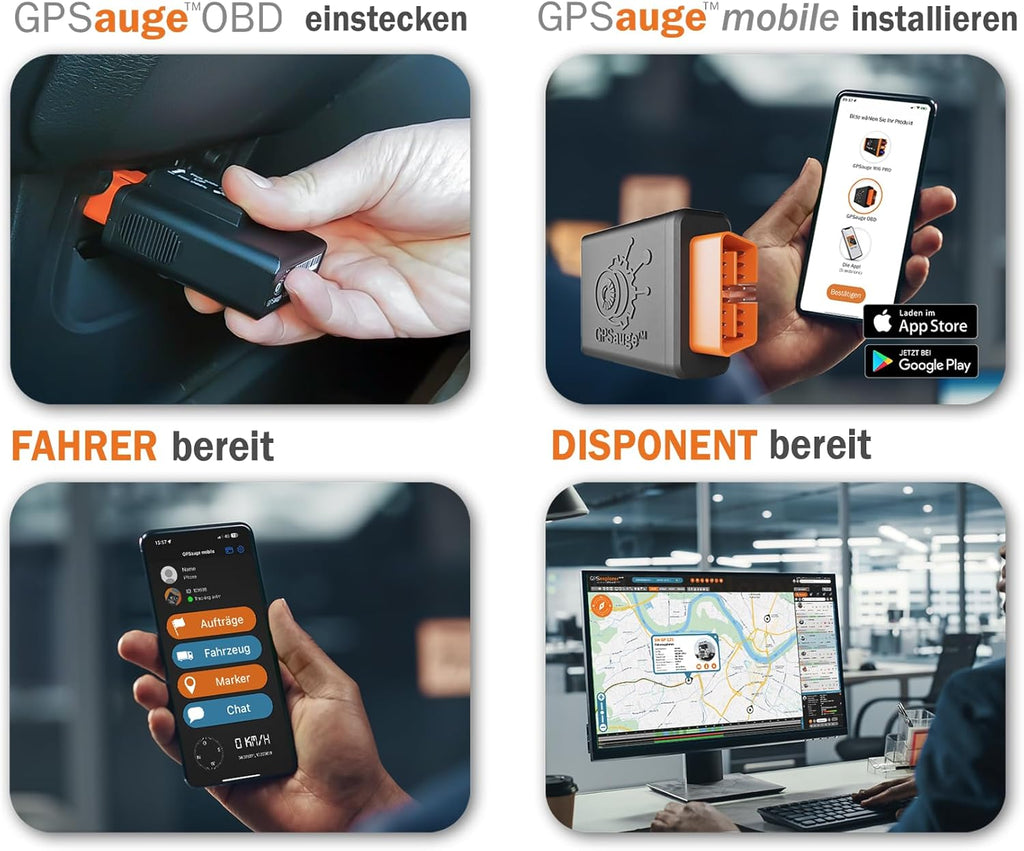 GPSauge OBD: GPS Telematik-Tracker inkl. 1 Jahr Lizenz, sofort einsatzbereit! Für Ortung + Objekterkennung + Telemetriedaten + elektronisches Fahrtenbuch mit Fahrer App + Fuhrparkmanagement Software